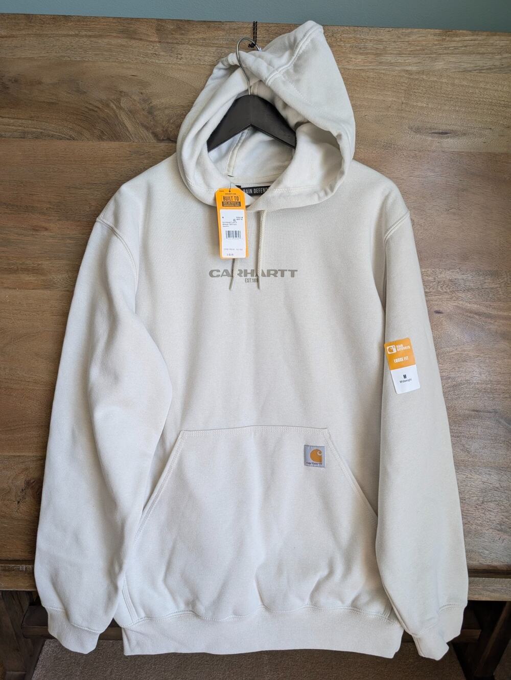 NWT Carhartt Rain Defender Hoodie Mens M Beige 1889 Graphic Loose Fit TS7031-M